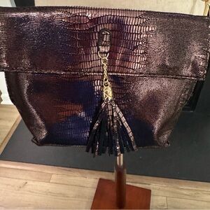 ✨ Metallic Plum Faux Snakeskin Foldover Crossbody Bag